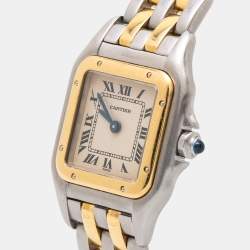 Pre Owned Cartier Cream 18k Yellow Gold And Stainless Steel Panthere 1120 Women's Wristwatch 22 MM