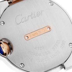 Cartier Silver Diamond 18k Rose Gold And Stainless Steel Ballon Bleu W3BB0009 Quartz Women's Wristwatch 28 mm