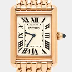 Pre Owned Cartier Silver 18k Rose Gold Tank Louis WGTA0024 Women's Wristwatch 21 mm