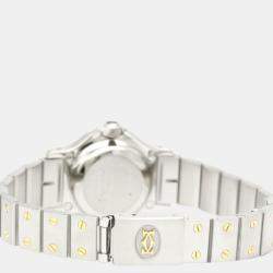 مملوكة مسبقًا Cartier White 18k Yellow Gold And Stainless Steel Santos Octagon Automatic Women's Wristwatch 24 mm