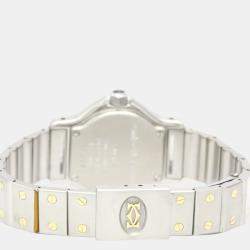 Pre Owned Cartier White 18k Yellow Gold And Stainless Steel Santos 187903 Quartz Women's Wristwatch 24 mm