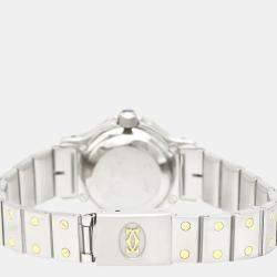 Pre Owned Cartier White 18k Yellow Gold And Stainless Steel Santos Octagon Automatic Women's Wristwatch 24 mm