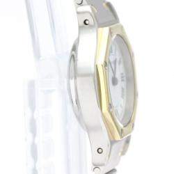 Pre Owned Cartier White 18k Yellow Gold And Stainless Steel Santos Octagon Automatic Women's Wristwatch 24 mm