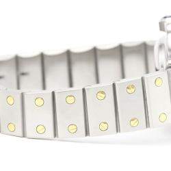 Pre Owned Cartier White 18k Yellow Gold And Stainless Steel Santos Octagon Automatic Women's Wristwatch 24 mm