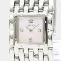 Pre Owned Cartier Pink Shell Stainless Steel Panthere Ruban W61003T9 Quartz Women's Wristwatch 21 mm