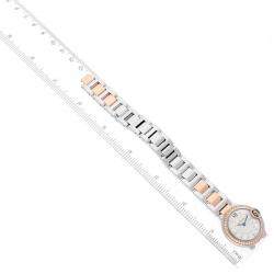 Cartier Silver Diamond 18k Rose Gold And Stainless Steel Ballon Bleu W3BB0009 Quartz Women's Wristwatch 28 mm