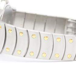 Pre Owned Cartier Silver 18k Yellow Gold And Stainless Steel Santos Ronde Quartz Women's Wristwatch 30 mm