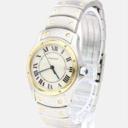 Pre Owned Cartier Silver 18k Yellow Gold And Stainless Steel Santos Ronde Quartz Women's Wristwatch 30 mm