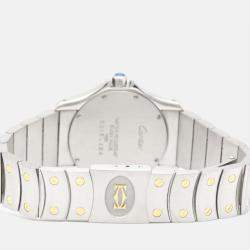 Pre Owned Cartier Silver 18k Yellow Gold And Stainless Steel Santos Ronde Quartz Women's Wristwatch 30 mm