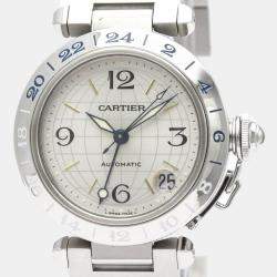 Pre Owned Cartier Silver Stainless Steel Pasha C GMT W31029M7 Automatic Women's Wristwatch 35 mm