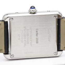 Pre Owned Cartier Silver Stainless Steel Tank Solo W5200005 Quartz Women's Wristwatch 24 mm