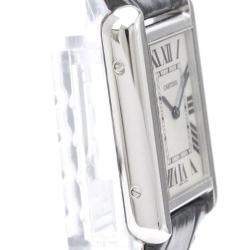 Pre Owned Cartier Silver Stainless Steel Tank Solo W5200005 Quartz Women's Wristwatch 24 mm