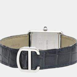 Pre Owned Cartier Silver Stainless Steel Tank Solo W5200005 Quartz Women's Wristwatch 24 mm