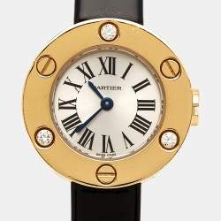 مملوكة مسبقًا Cartier Silver 18K Yellow Gold Patent Leather Diamond Love 3016 Women's Wristwatch 23 mm