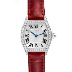 Cartier Silver Diamond 18k White Gold Tortue WA501007 Manual Winding Women's Wristwatch 24 mm