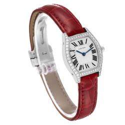 Cartier Silver Diamond 18k White Gold Tortue WA501007 Manual Winding Women's Wristwatch 24 mm