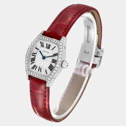 Cartier Silver Diamond 18k White Gold Tortue WA501007 Manual Winding Women's Wristwatch 24 mm