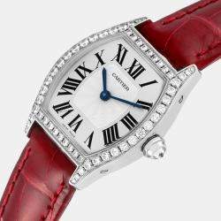 Cartier Silver Diamond 18k White Gold Tortue WA501007 Manual Winding Women's Wristwatch 24 mm