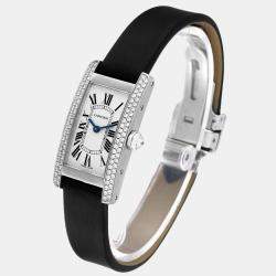 Cartier Silver 18k White Gold Tank Americaine WB701851 Quartz Women's Wristwatch 19 mm