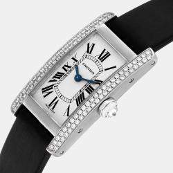 Cartier Silver 18k White Gold Tank Americaine WB701851 Quartz Women's Wristwatch 19 mm