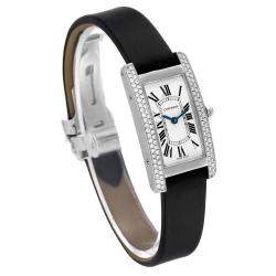 Cartier Silver 18k White Gold Tank Americaine WB701851 Quartz Women's Wristwatch 19 mm