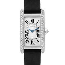 Cartier Silver 18k White Gold Tank Americaine WB701851 Quartz Women's Wristwatch 19 mm