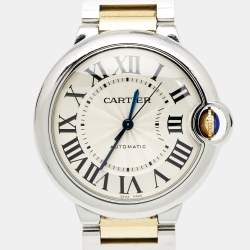 Pre Owned Cartier Silver 18K Yellow Gold Stainless Steel Ballon Bleu 3284 Women's Wristwatch 36 mm