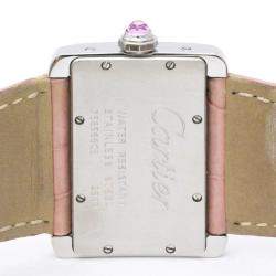 Pre Owned Cartier Pink MOP Stainless Steel Mini Tank Divan W6301455 Quartz Women's Wristwatch 31 mm