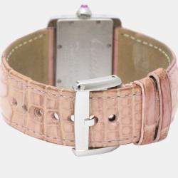 Pre Owned Cartier Pink MOP Stainless Steel Mini Tank Divan W6301455 Quartz Women's Wristwatch 31 mm