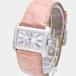 Pre Owned Cartier Pink MOP Stainless Steel Mini Tank Divan W6301455 Quartz Women's Wristwatch 31 mm