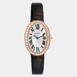 Cartier Silver Diamonds 18K Rose Gold Baignoire WB52000 Women's Wristwatch 31 mm