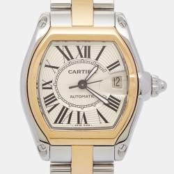 Pre Owned Cartier Silver 18K Yellow Gold Stainless Steel Roadster 2510 Unisex Wristwatch 38 mm
