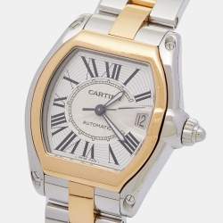 Pre Owned Cartier Silver 18K Yellow Gold Stainless Steel Roadster 2510 Unisex Wristwatch 38 mm