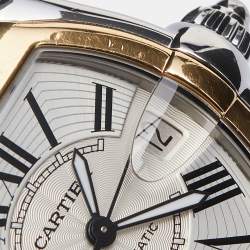 Pre Owned Cartier Silver 18K Yellow Gold Stainless Steel Roadster 2510 Unisex Wristwatch 38 mm