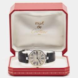 مملوكة مسبقًا Cartier Silver 925 Silver Leather Must De Cartier 1860 Women's Wristwatch 30 mm