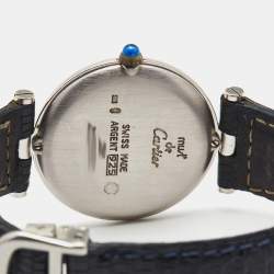 مملوكة مسبقًا Cartier Silver 925 Silver Leather Must De Cartier 1860 Women's Wristwatch 30 mm