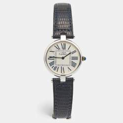 مملوكة مسبقًا Cartier Silver 925 Silver Leather Must De Cartier 1860 Women's Wristwatch 30 mm