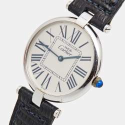 مملوكة مسبقًا Cartier Silver 925 Silver Leather Must De Cartier 1860 Women's Wristwatch 30 mm