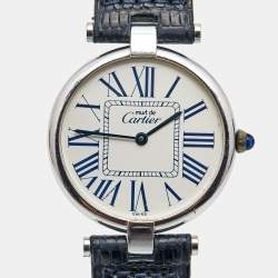 مملوكة مسبقًا Cartier Silver 925 Silver Leather Must De Cartier 1860 Women's Wristwatch 30 mm