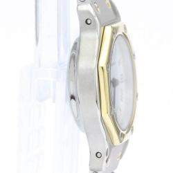 Pre Owned Cartier White 18K Yellow Gold And Stainless Steel Santos Octagon Women's Wristwatch 24 mm