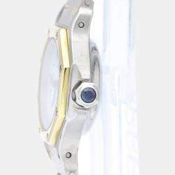 Pre Owned Cartier White 18K Yellow Gold And Stainless Steel Santos Octagon Women's Wristwatch 24 mm