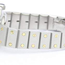 Pre Owned Cartier White 18K Yellow Gold And Stainless Steel Santos Octagon Women's Wristwatch 24 mm