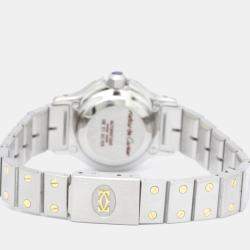 Pre Owned Cartier White 18K Yellow Gold And Stainless Steel Santos Octagon Women's Wristwatch 24 mm