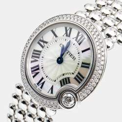 Pre Owned Cartier Mother Of Pearl 18k White Gold Diamonds Ballon Blanc De Cartier WE902072 Women's Wristwatch 30 mm