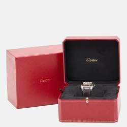 Pre Owned Cartier Silver 18k Rose Gold Stainless Steel Alligator Santos 100 W20107X7 Unisex Wristwatch 33 mm 