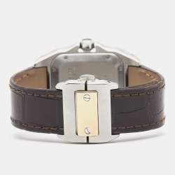 Pre Owned Cartier Silver 18k Rose Gold Stainless Steel Alligator Santos 100 W20107X7 Unisex Wristwatch 33 mm 