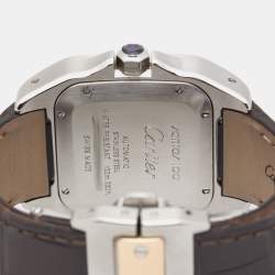 Pre Owned Cartier Silver 18k Rose Gold Stainless Steel Alligator Santos 100 W20107X7 Unisex Wristwatch 33 mm 