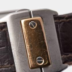 Pre Owned Cartier Silver 18k Rose Gold Stainless Steel Alligator Santos 100 W20107X7 Unisex Wristwatch 33 mm 