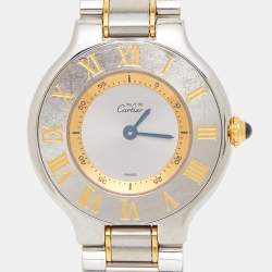 Pre Owned Cartier Silver 18k Yellow Gold Stainless Steel Must 21 1340 Women's Wristwatch 28 mm