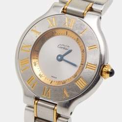 Pre Owned Cartier Silver 18k Yellow Gold Stainless Steel Must 21 1340 Women's Wristwatch 28 mm